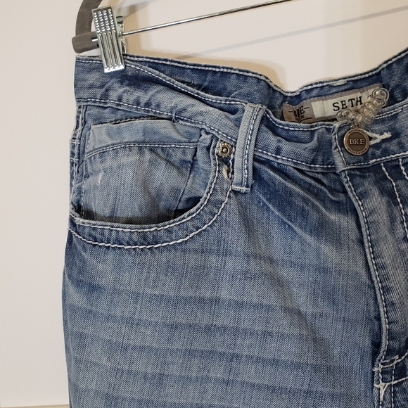 BKE Seth Jeans Size 38 X 30.5 High Rise Lightwash Straight Leg Whiskering Fading - Picture 5 of 16